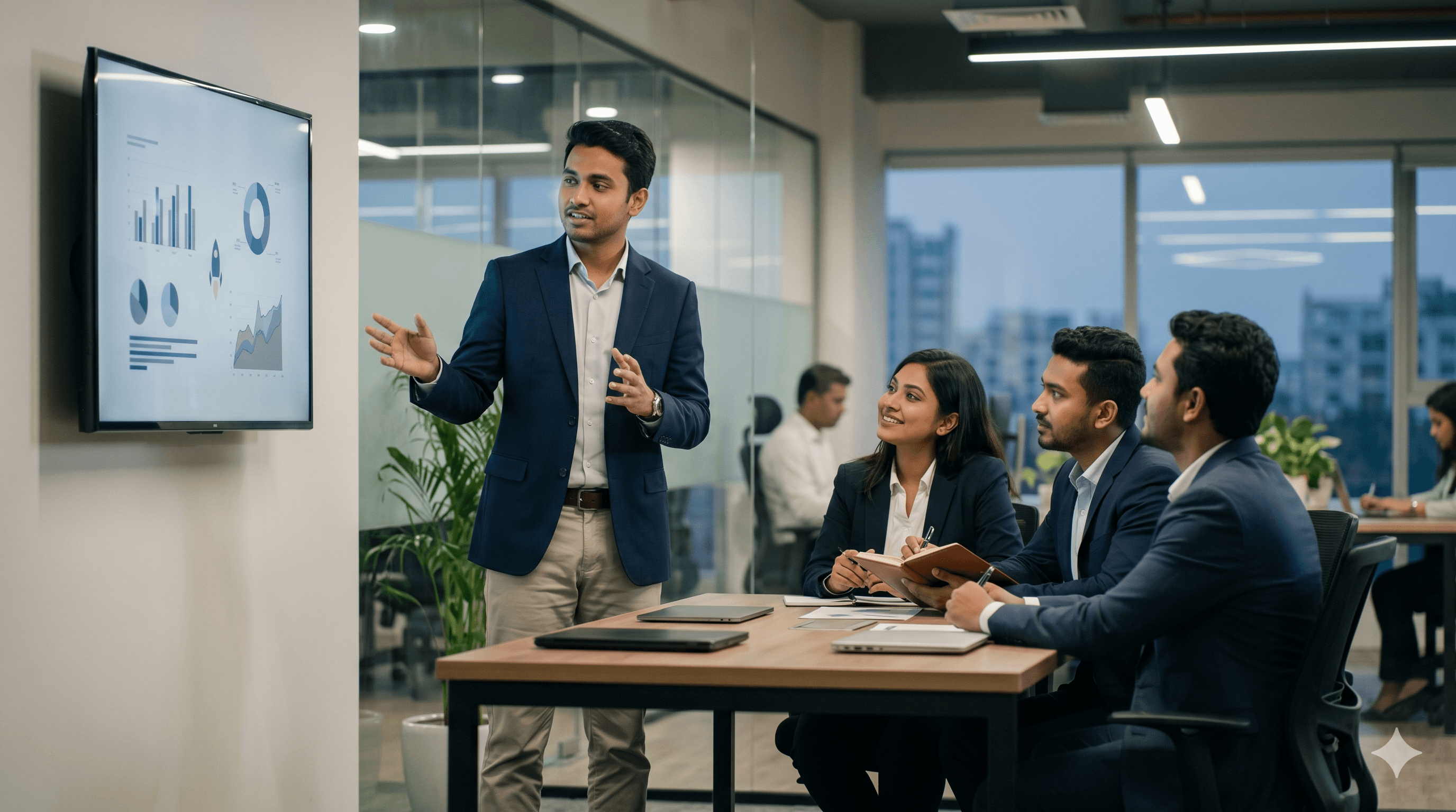 Startup team collaborating in a modern workspace